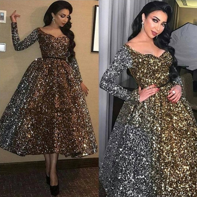 Evening Celebrity Prom Ball Gown Dresses Woman Party Night Short Elegant Plus Size Arabic Dubai Gold Formal Dress