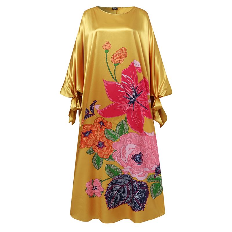 Women sixsr Summer Party Dress Vintage Floral Printed Casual Loose Bohemian Beach Sundress Long Sleeve Satin Maxi Vestidos