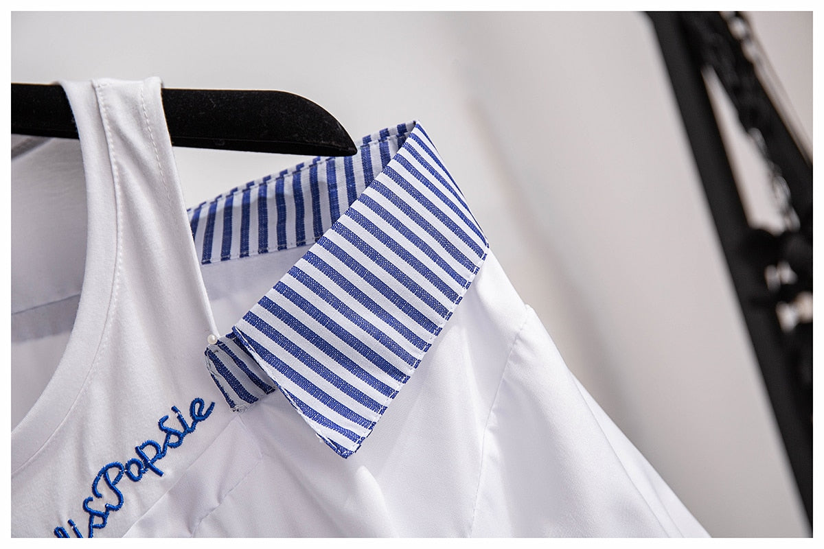 Sixsr 2 pieces shorts sets summer Sweet Korean off shoulder striped patchwork tops and shorts 2 pieces sets women two pieces outfits