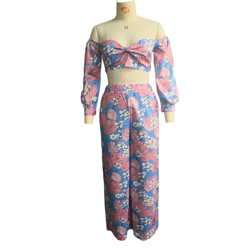 sixsr  Women Fashion Two Piece Sets Print  Suits Summer Beach Streetwear Autumn 2 Piece SetsTops +Elegant Long Pants