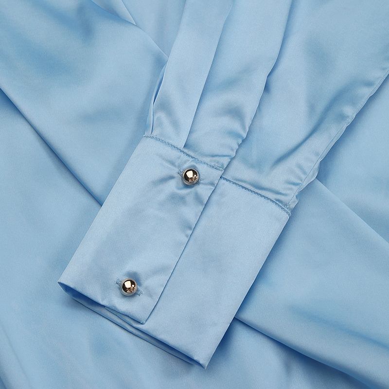 Women Satin Wrap Shirts Fashion Deep V Neck Blouses Casual Elegant Solid Long Sleeve Top Tunic Blusas Feminina