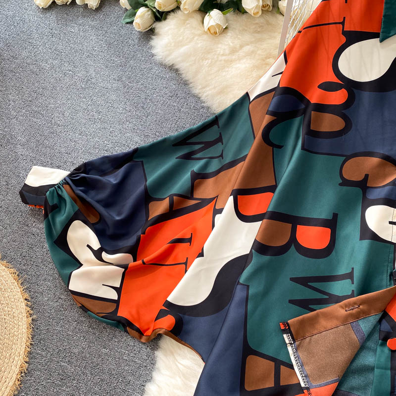 sixsr Women's Dress Spring Retro Print Casual Set Design Batwing Sleeve Single Breasted Blouse+High Waist Long Pants Two Piece Suits