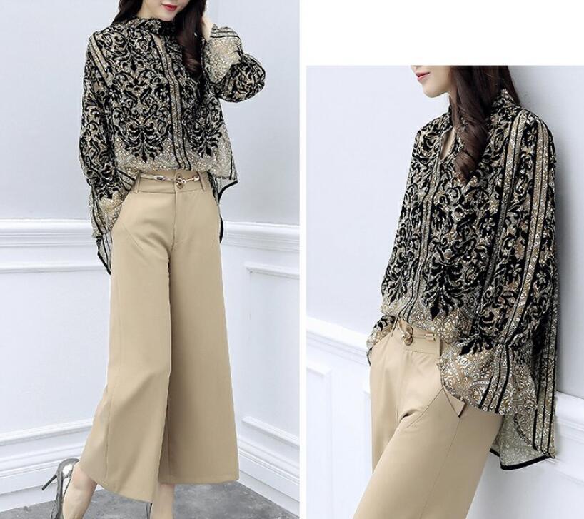 sixsr Fashion Trends Chiffon Pantsuits Women Wide Leg Pant Suits For Mother of the Bride Outfit Formal Wedding Office Ladies 2 Two Piece Set Clothes