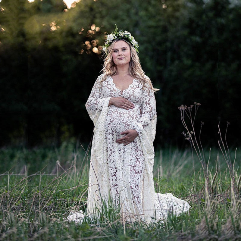 sixsr Boho Style Lace Maternity Dress For Photography Maternity Photography Outfit Maxi Gown Pregnancy Women Lace Long Dress