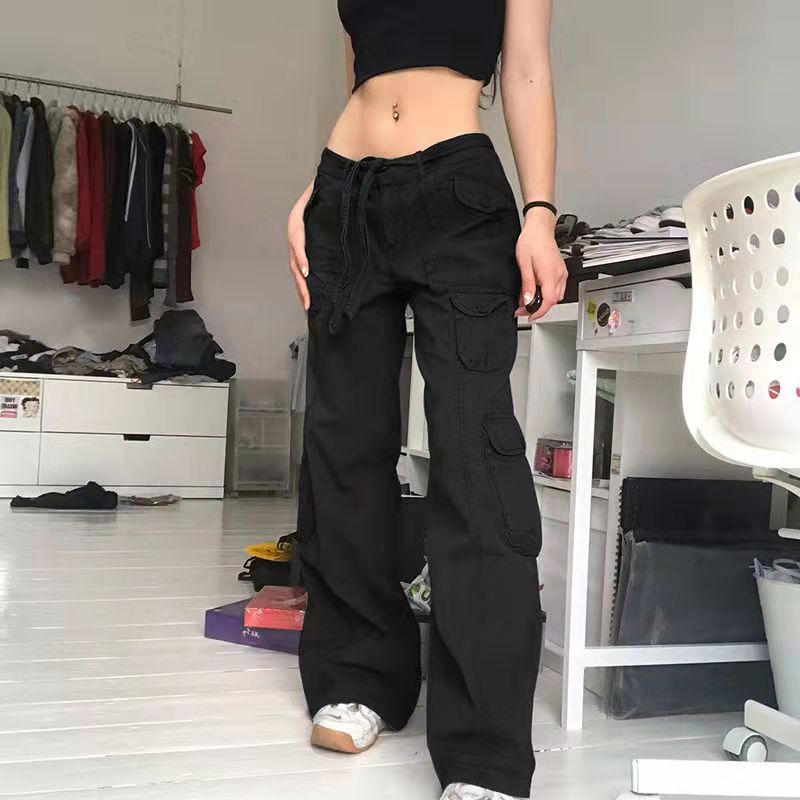 Sixsr Vintage Streetwear Cargo Pants Women Harajuku Street Loose Straight Women Jeans Casual Slim Versatile High Waisted Jeans Pants