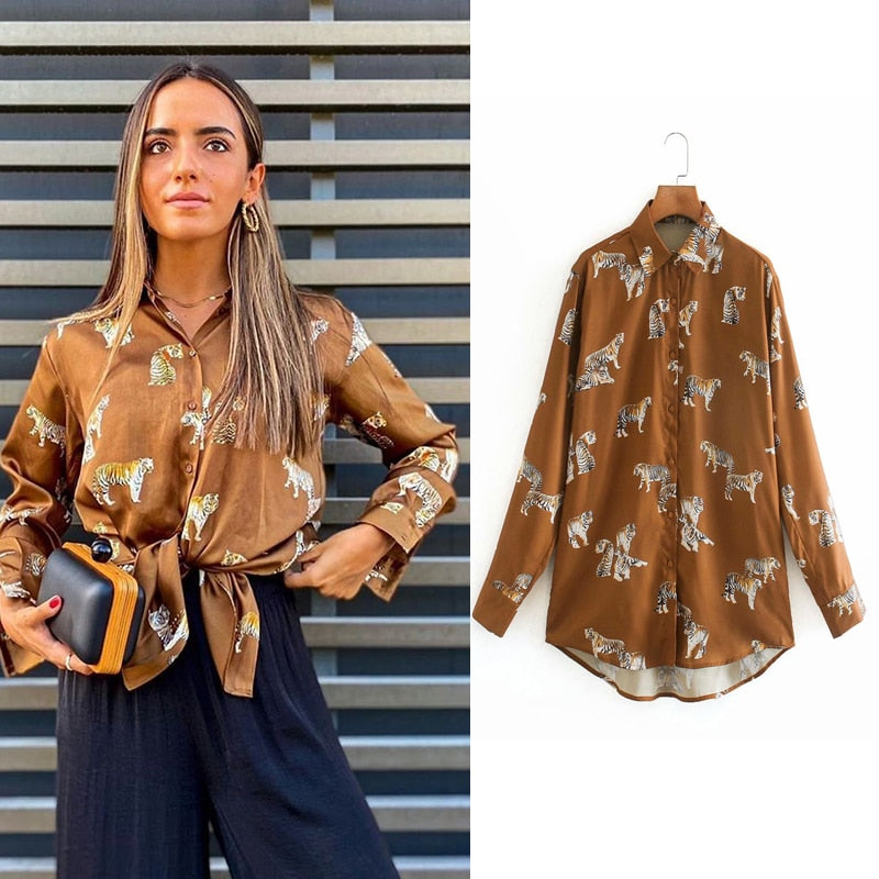 Sixsr women satin blouse long sleeve zebra print shirts vintage office ladies tops femme chandails fashion blusa de mujer Chandails
