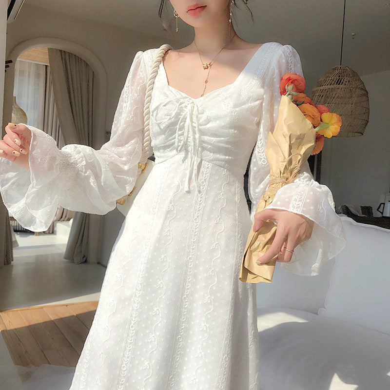 Sixsr Vintage Fairy Dress Women Elegant Designer Chiffon Dress Long Sleeve French Party Midi Dress Casual Women's Clothing Autumn