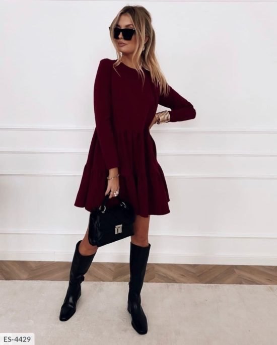 Sixsr New Spring Autumn Dress Women Elegant O-Neck Long Sleeves Multi-layer Ruffles Hem Solid Party Dresses Casual Slim Vestidos