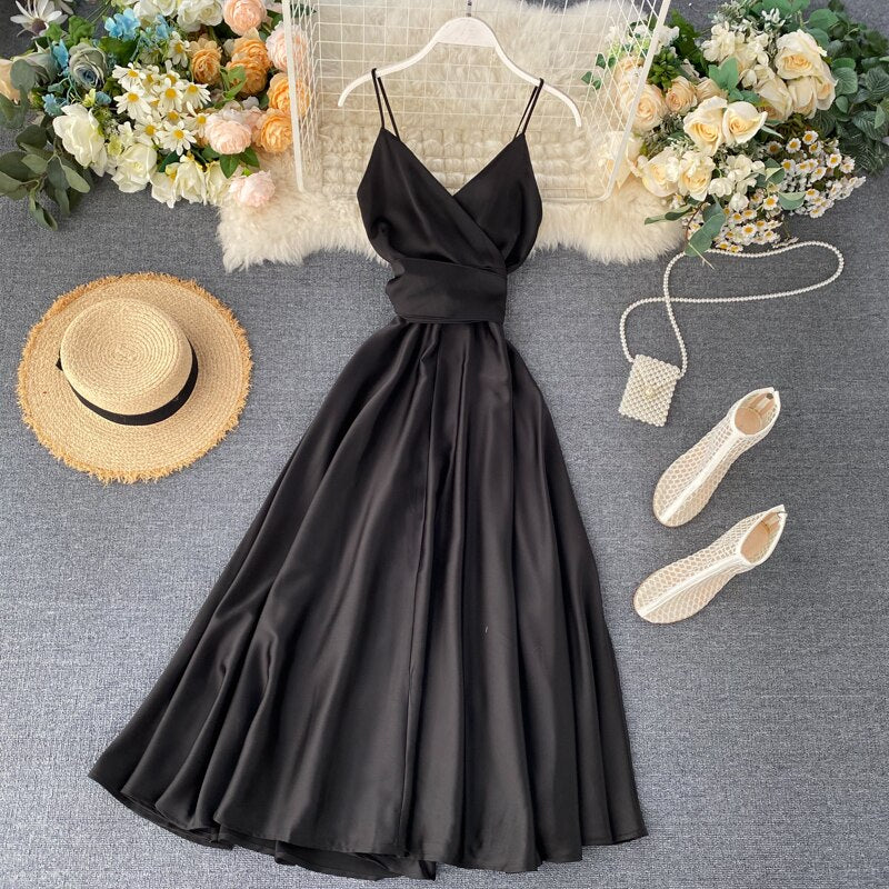 Sixsr Summer Robe Dress Women V Neck Long Party Dresses Sexy Tank Backless Spaghetti Strap Maxi Female Holiday Vestidos