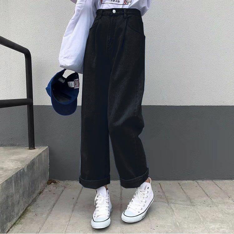 Sixsr  Jeans Women Solid Vintage High Waist Wide Leg Denim Trousers Simple Students All-match Loose Fashion Harajuku Womens Chic Casual