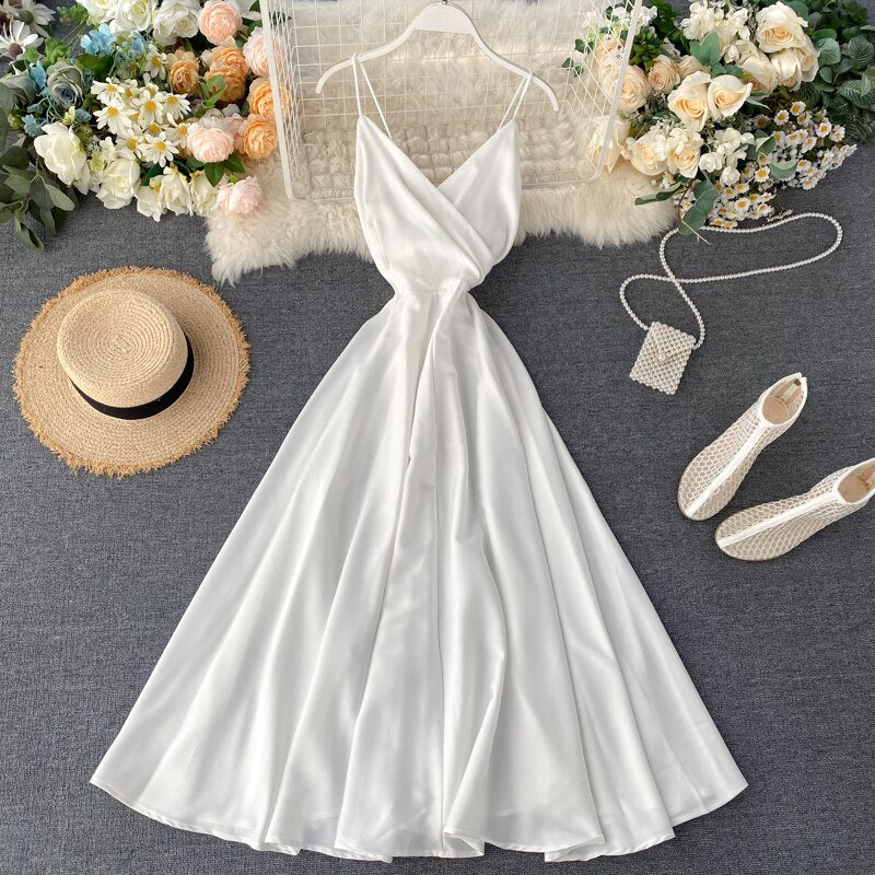Sixsr Summer Robe Dress Women V Neck Long Party Dresses Sexy Tank Backless Spaghetti Strap Maxi Female Holiday Vestidos