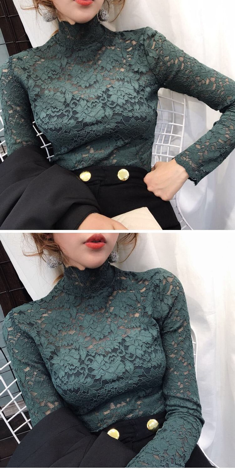 Sixsr gifts for women Plus Size Women Lace Blouses Shirts Sexy Hollow Out Long Sleeve Solid Blouse Lady Elegant Floral Embroidery Elastic Shirt Tops