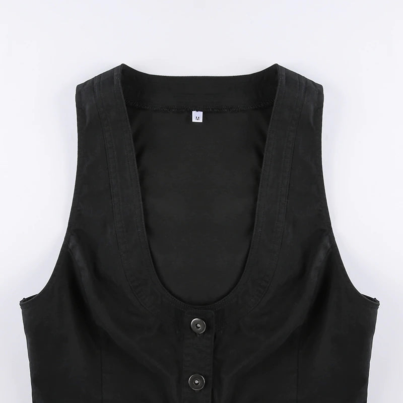 Sixsr y2k Button Corset Top Black Sleeveless Tank Tops Skinny V Neck Aesthetic Punk Crop Top Grunge Fairycore Women Vests