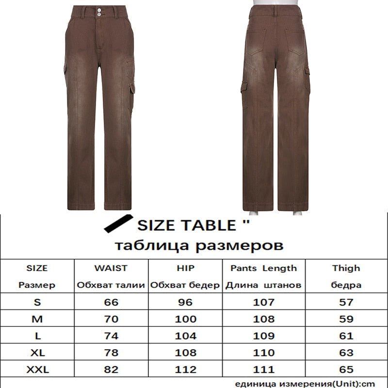Sixsr Womens Fashion Trends Pockets Patchwork Baggy Jeans Fashion Streetwear 100% Cotton Women Denim Trouser Loose Cargo Pants Korean Jeans Harajuku