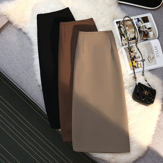 sixsr Fashion Elegant Formal Skirts Women Autumn New High Waist Drape Suit Long Brown Skirt Zipper Female