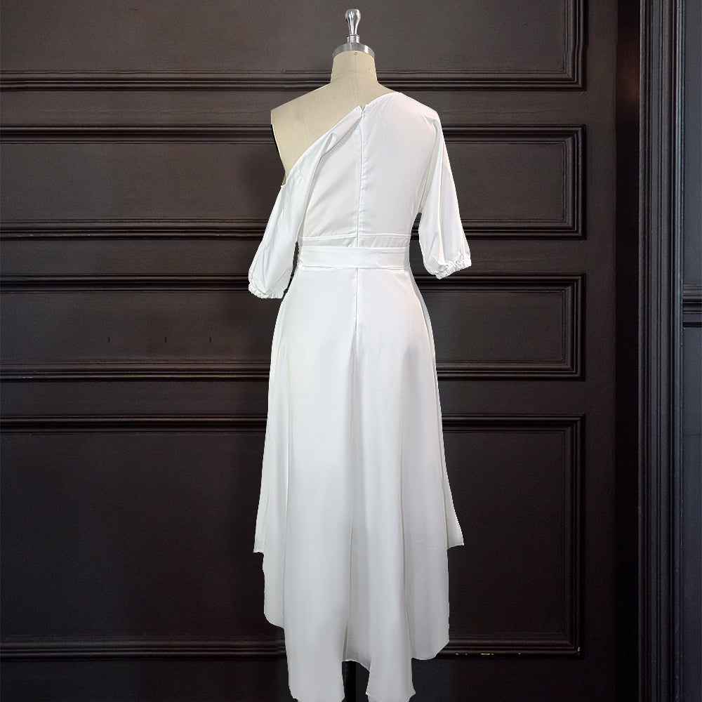 Sixsr Women Dress Bare Shoulder Waist Belt Long A Line Pleated Orange Casual Fashion Female Ladies Elegant New Autumn Summer Robes