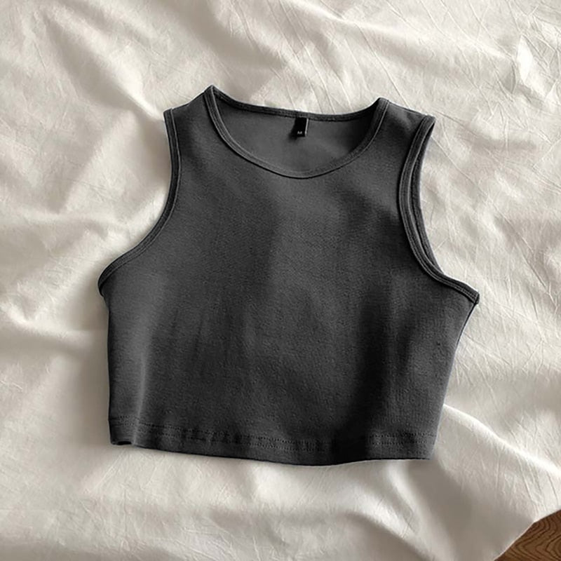 Sixsr Summer new ladies retro crop top high waist slimming stretch slim short sleeveless bottoming top
