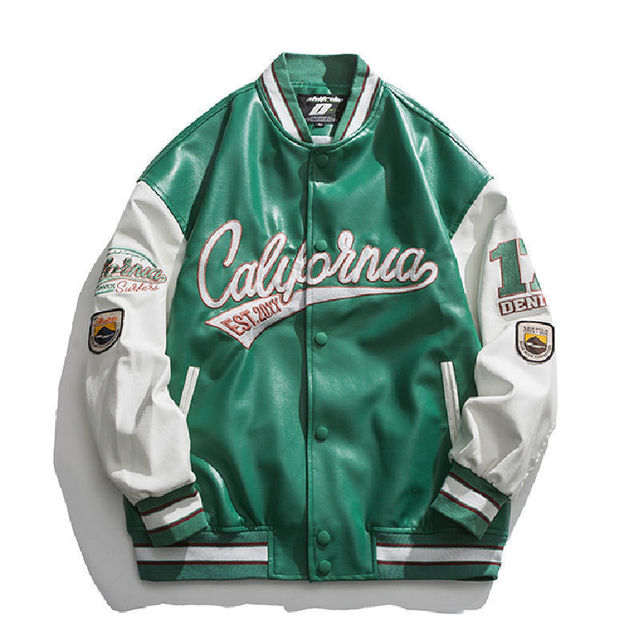 Sixsr American Y2K vintage streetwear letter embroidery lapel PU leather jacket women street pilot loose jackets for women winter