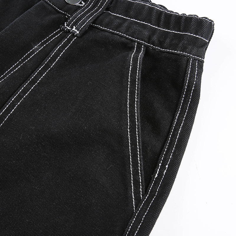 Sixsr Womens Fashion Trends Pockets Patchwork Baggy Jeans Fashion Streetwear 100% Cotton Women Denim Trouser Loose Cargo Pants Korean Jeans Harajuku