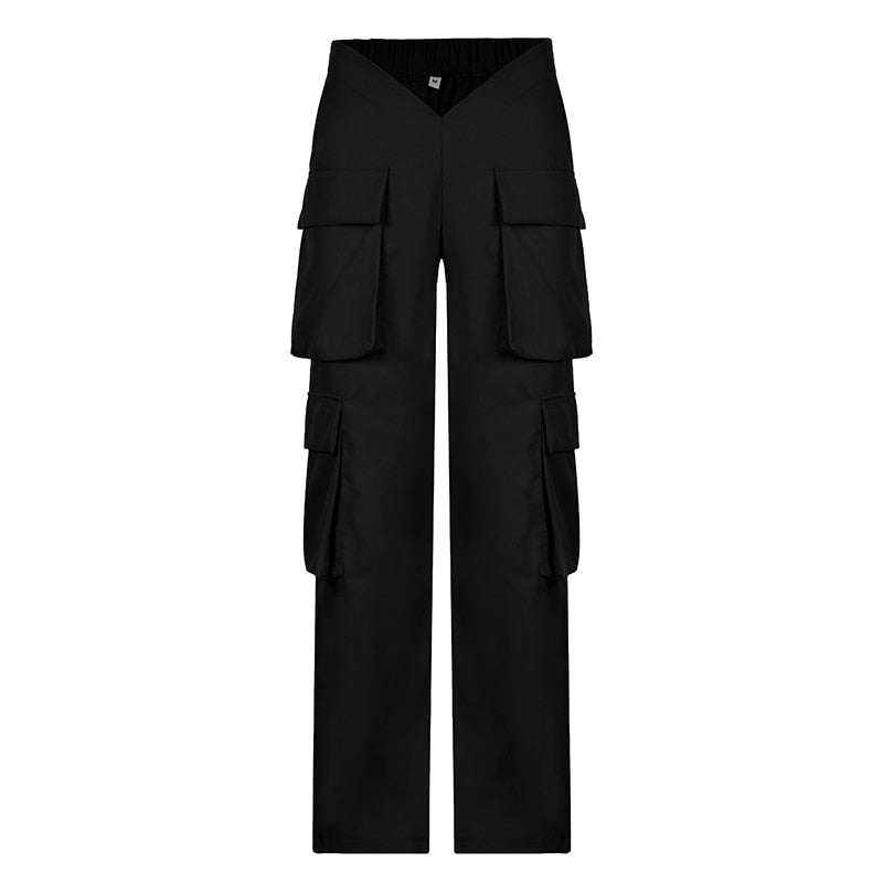 Vintage Y2k Cargo Pants Women Elastic High Waist Big Pockets Baggy Casual Capris Aesthetic Autumn Jogger Sweatpants
