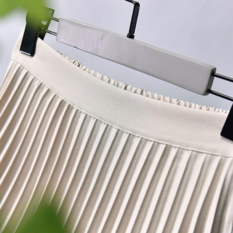 sixsr Brand Designer Women Spring Autumn Elegant Chic Solid Pleated Skirt High Waist Luxury Fashion With Elastic Female C-035