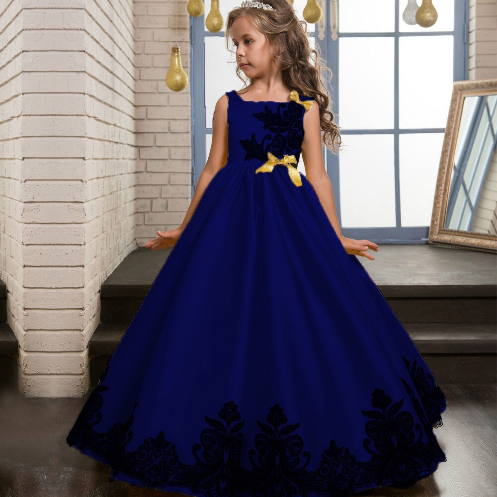 sixsr Summer Kids Princess Dress Girls Flower Embroidery Dress For Girls Vintage Wedding Party Formal Ball Gown Children Clothing