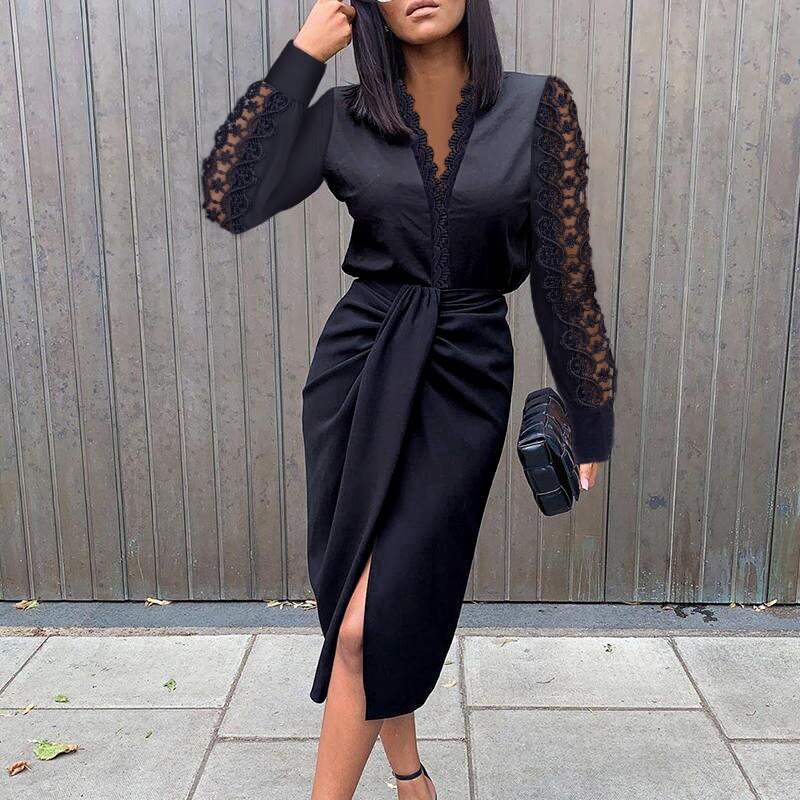 Vintage Print Elegant Women Folds Slim Dress Casual Hollow Out Patchwork Half Sleeve Dress Female Summer Round Neck Party Dress