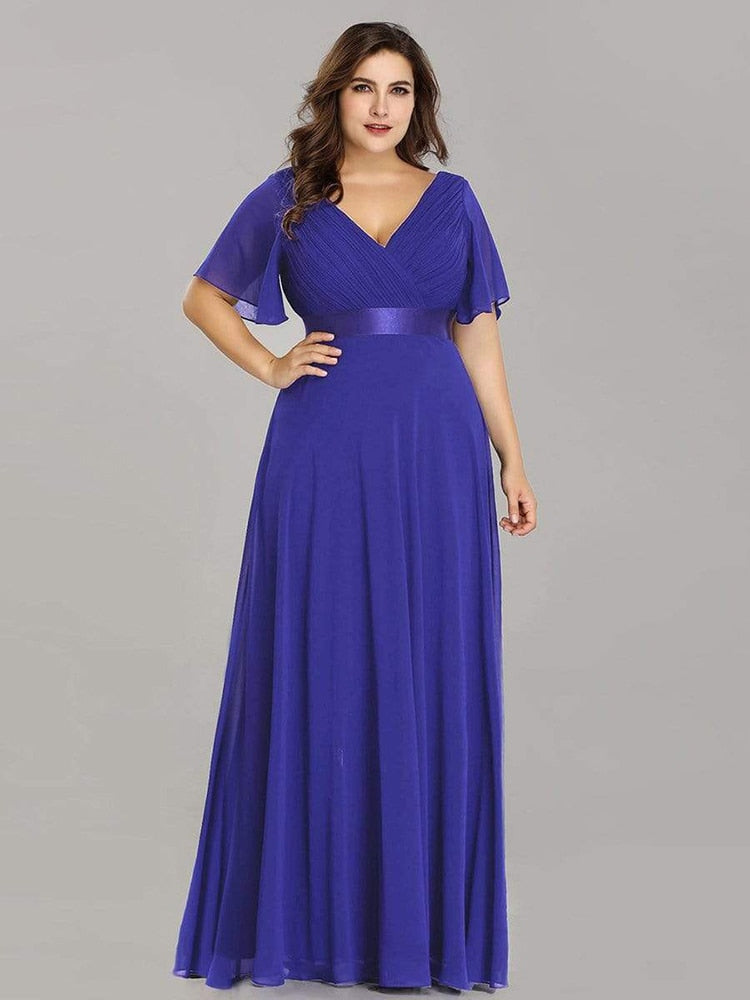 sixsr Summer Outfits New Women Plus Size Evening Dresses Long Elegant A Line V Neck Ruffles Chiffon Formal Wedding Party Dress Robe De Soiree