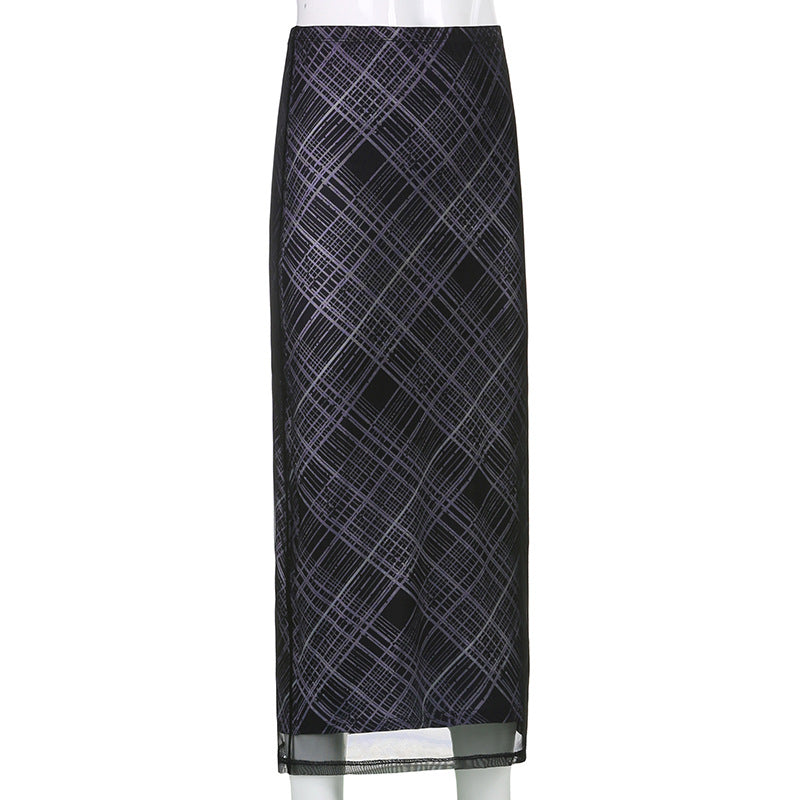 Sixsr Autumn Fairy Grunge Long Tulle Skirts Women Kawaii Plaid Black Skirt Harajuku Low waisted Skirt Korean Fashion