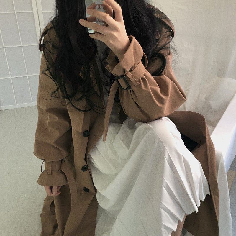 Sixsr Chic Women Trench Coat Casual Women's Long Outerwear Loose Overcoat Autumn Winter Fashion Double-breasted Windbreaker Femme