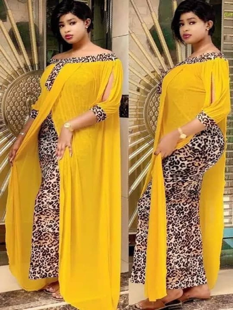 Sixsr Leopard Loose Bodycon Fashion outdoor WomenMaxi Dress Leisure Patchwork Strapless Sexy Ethnic Style African vestidos