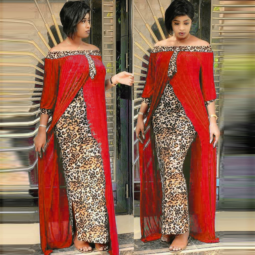 Sixsr Leopard Loose Bodycon Fashion outdoor WomenMaxi Dress Leisure Patchwork Strapless Sexy Ethnic Style African vestidos