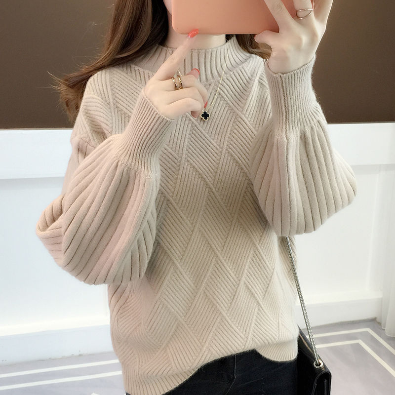 Sixsr Gifts For Women Half-neck sweater women autumn winter new knitted sweater loose round sweater mujer 2019 solid color bat sweater Jumper