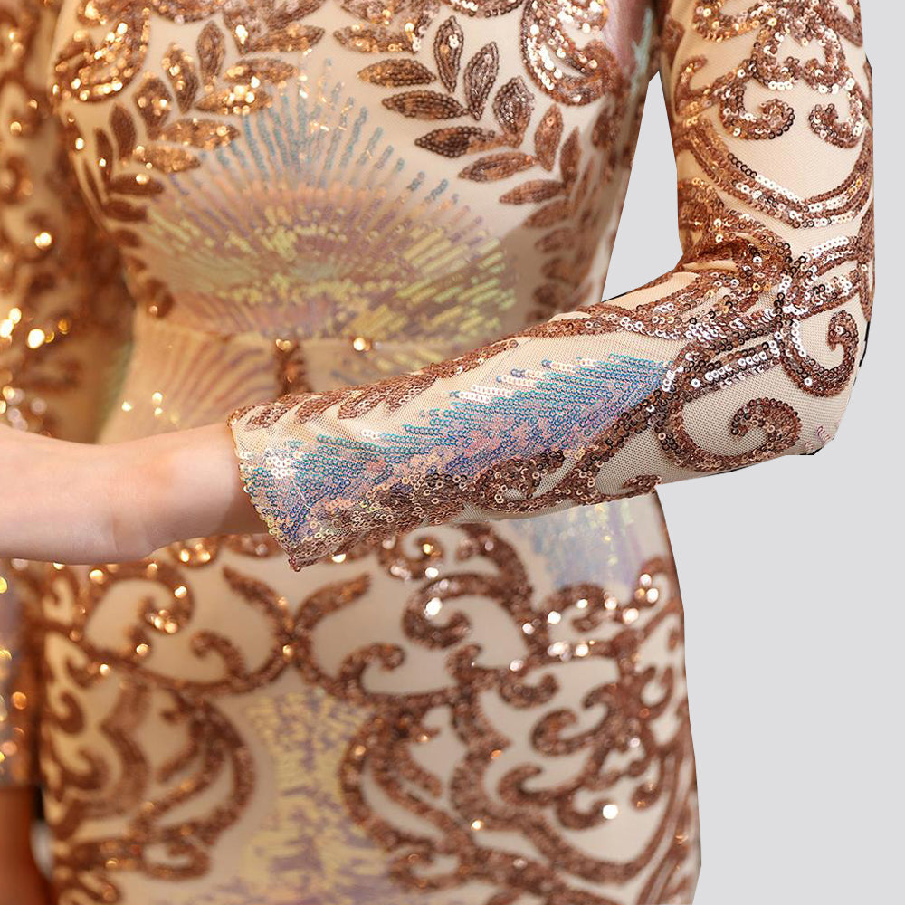 sixsr Hot Sale O-neck Long-Sleeve Shinning Sequins Evening Dresses Sexy Backless Mermaid Party Gowns Maxi Elegant Multi Female Robes vestidos