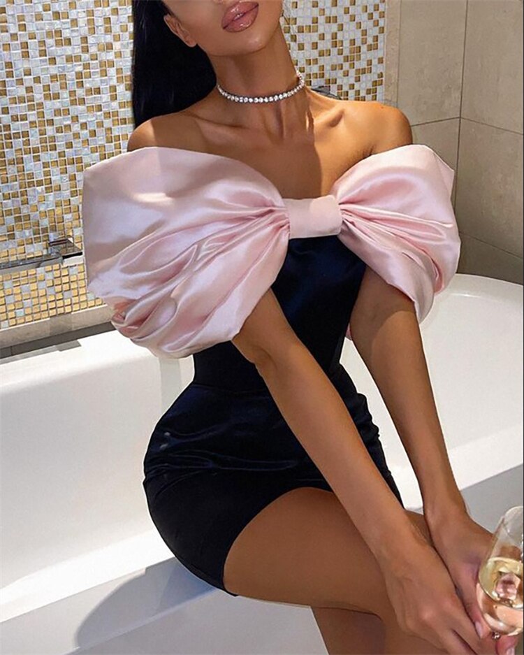 Sixsr Bodycon Sexy Elegant Fashion Party Women Mini Dress Autumn Evening Women's Dresses with Bow for New Year