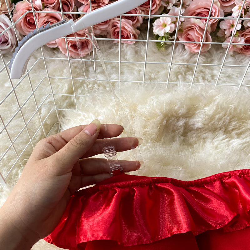 Sixsr Trends  high quality Women Spaghetti Strap Sexy Dress Strapless Bodycon Slim Red Dinner Party Dresses Mesh Patchwork Female Summer Long Dress