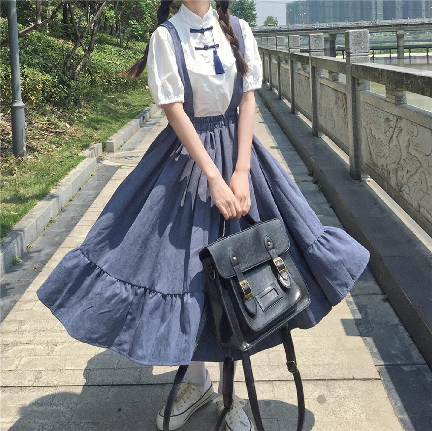 Sixsr  Spring Midi Skirt For Women Spring Summer Japanese Style Kawaii Lolita Skirt Teens Soft Girl High Waist Ruffles Suspender Skirts rok