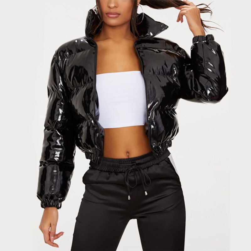 Sixsr Bubble Coat Women's 5 Colors Fashion Long Sleeve Solid Zipper Cropped Puffer Jacket Thick Lady Winter Casual Warm Outfits S-2XL