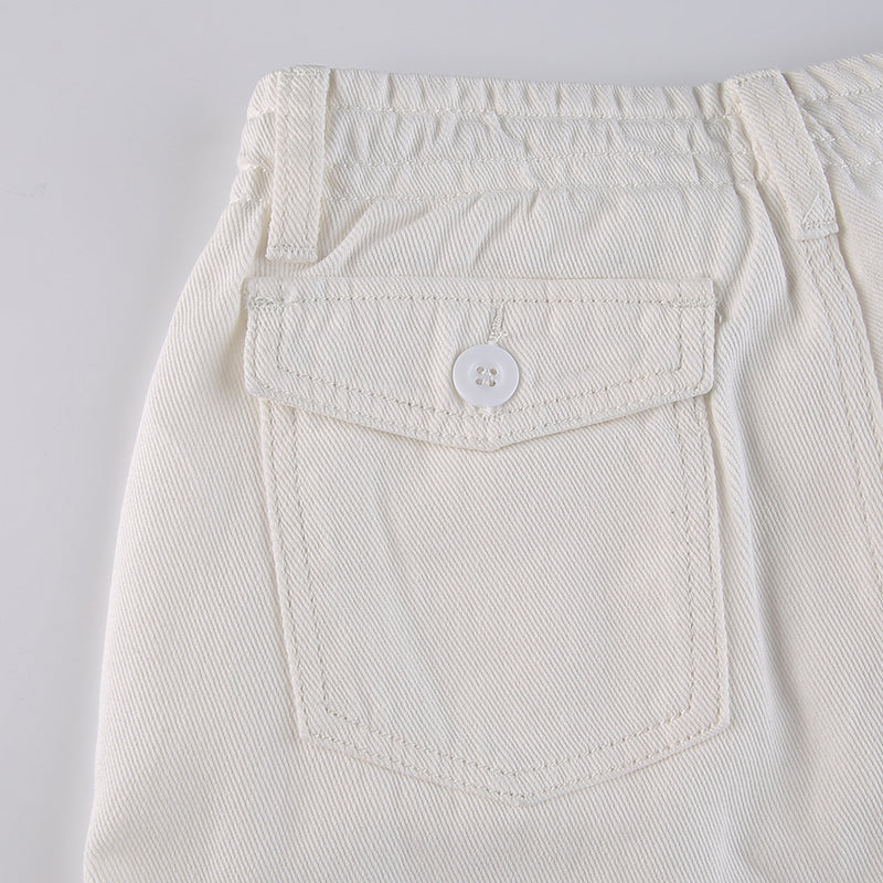 Sixsr Women Spring Fashion Multi Pockets White Cargo Pants Women Adjustable Low Waist Baggy Wide Leg Jeans Oversized Casual Trousers Retro Bottoms Iamhotty