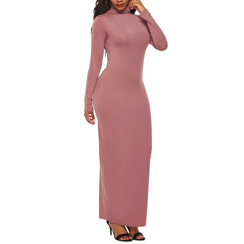 Sixsr Turtleneck Long Dress Autumn Winter Muslim Elegant Office Lady Skinny Long Sleeve Bodycon Casual Dress Women Midi Clubwear GV464
