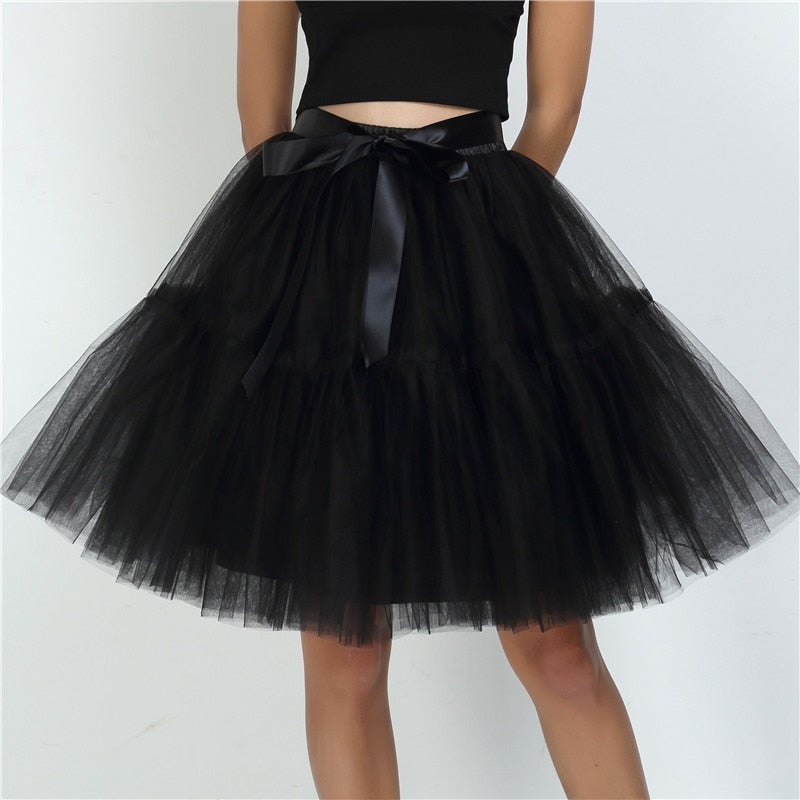 sixsr Petticoat 5 Layers 60cm Tutu Tulle Skirt Vintage Midi Pleated Skirts Womens Lolita Bridesmaid Wedding faldas Mujer saias jupe