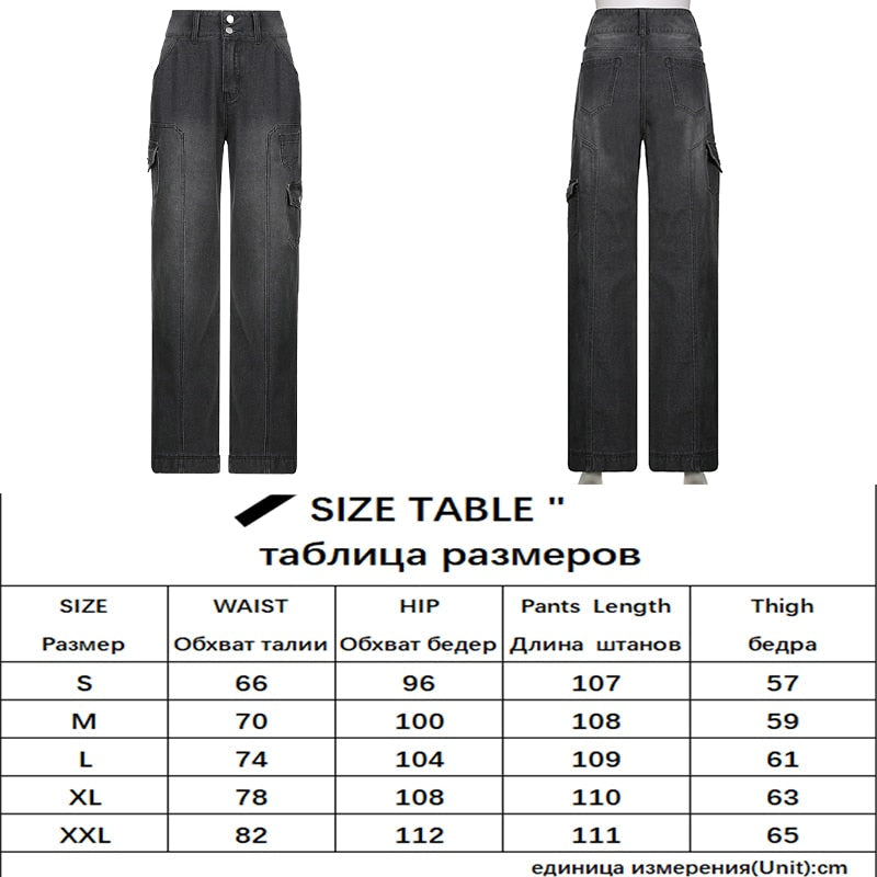 Sixsr Womens Fashion Trends Pockets Patchwork Baggy Jeans Fashion Streetwear 100% Cotton Women Denim Trouser Loose Cargo Pants Korean Jeans Harajuku