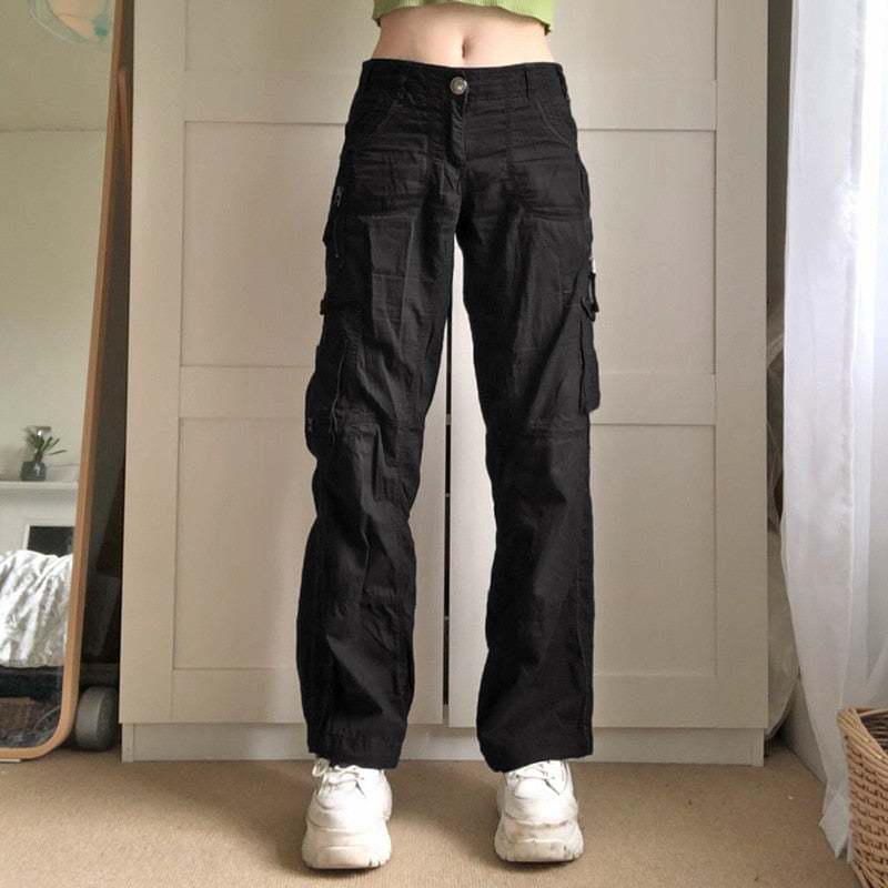 Sixsr Y2K Women Loose Jeans Fashion Street Low Waist Pocket Long Washed Solid Color Casual Workwear Jeans Female Baggy Denim Trousers