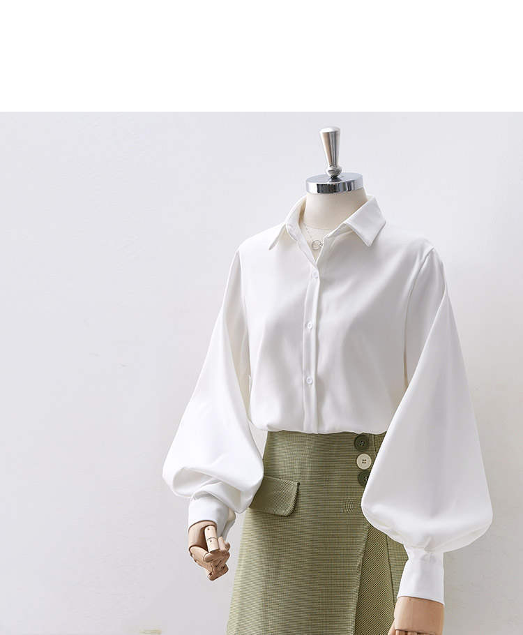 Sixsr Lantern Sleeves Vintage Shirts Women Elegant White Womens Blouse with Lush Sleeves Fashion Button Up Shirt Black