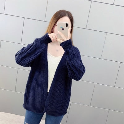Sixsr New Autumn Knit Sweater Women Fashion Harajuku Loose Warm Cardigan Women College Casual Long Sleeve Winter Coat