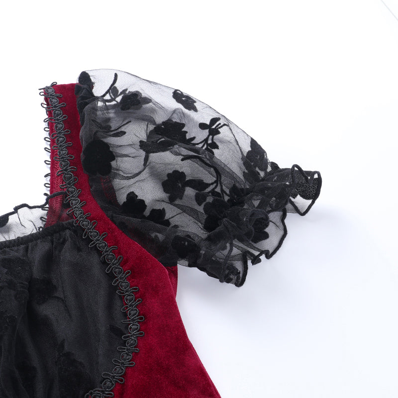 Sixsr Women Fashion Gothic Vintage Velvet Croset Dress Aesthetic Punk Hight Waist Lace Trim Mesh Mini Dresses Fairy Grunge Partyclub Dress