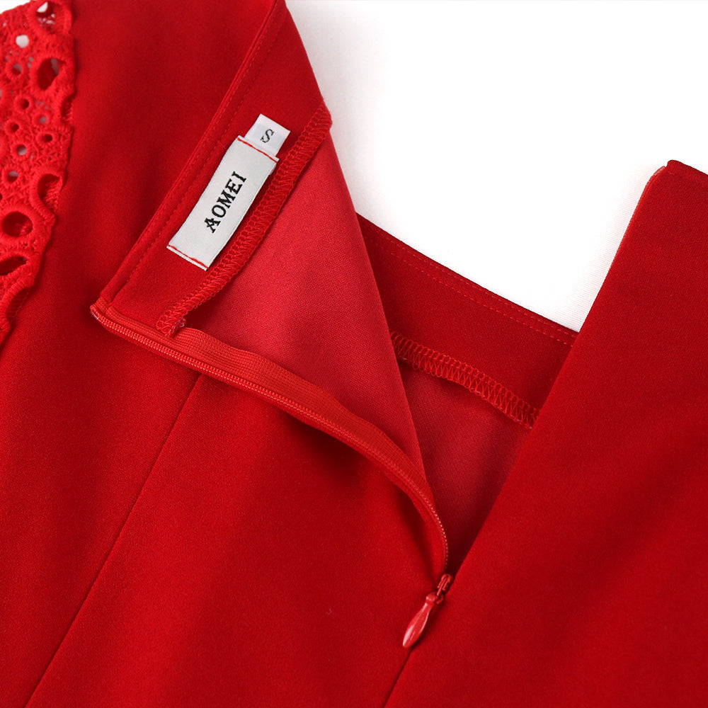 sixsr Women Red Dress Off Shoulder Lace Hollow Out Patchwork A Line Pleat Elegant Party Large Size Lady Female Homecoming Robes Gowns