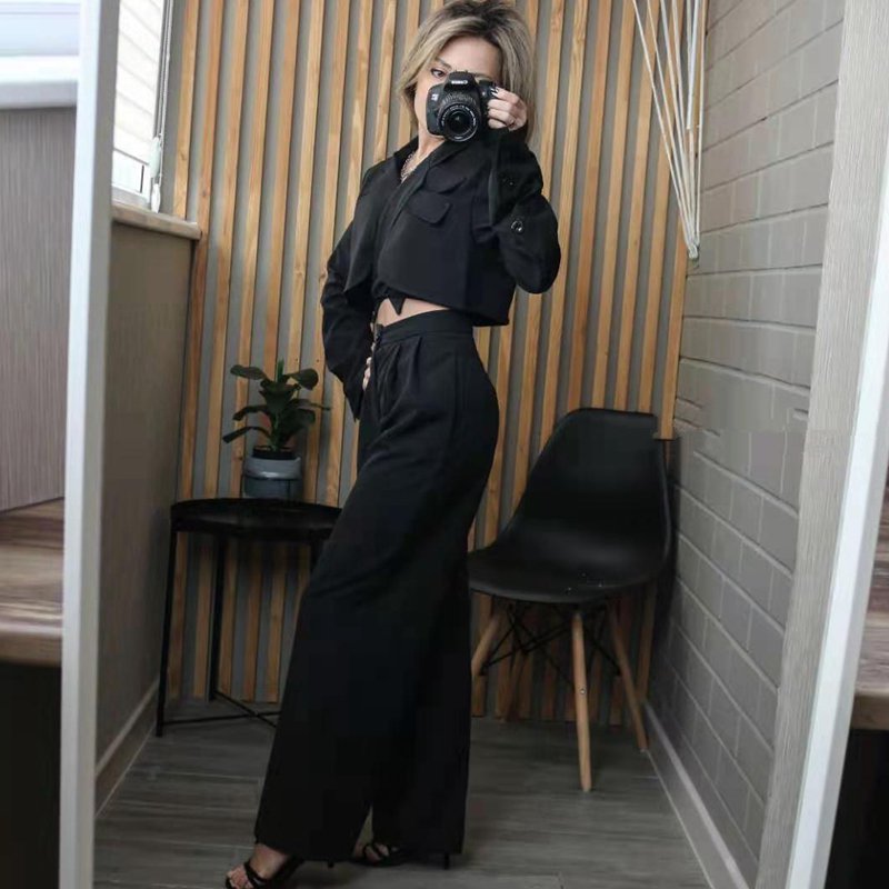 Sixsr Spring Outfits  Trends Korean Summer Two Piece Set Women Crop Top Sexy Lace-up Blazer Coat + High Waist Pants Suit Sets Autumn Streetwear 2 Piece Sets
