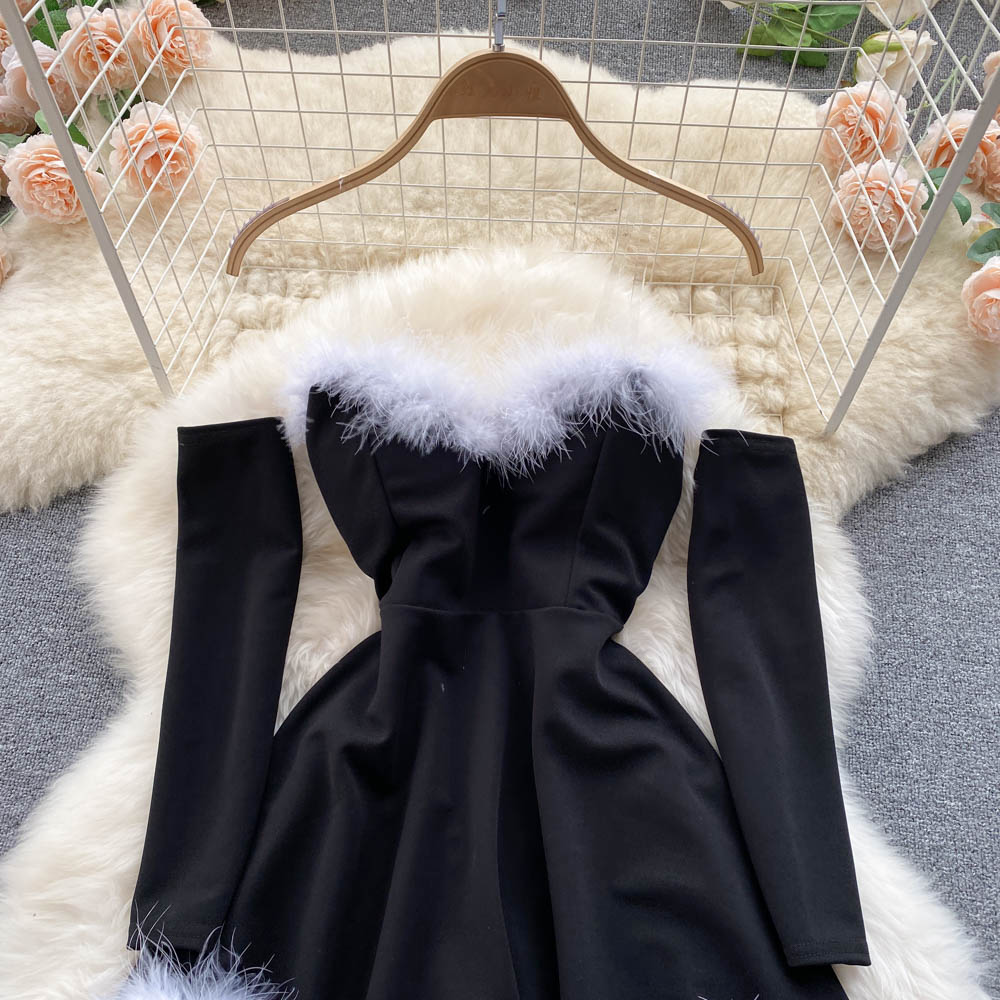 Sixsr Gifts For Women Elegant Dress For New Year Strapless Backless Furry Sexy Short Mini Christmas Dress Navidad Red Party Dress Femme