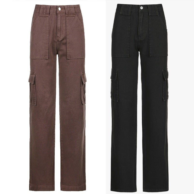 Brown Vintage Baggy Jeans Women 90s Streetwear